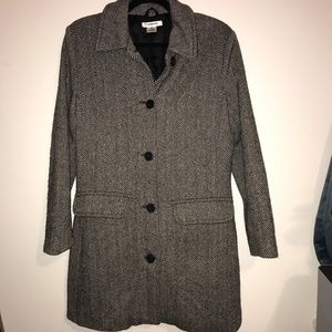 Isaac Mizrahi for Target Coat Tweed Herringbone Black White Wool Jacket Sz M EUC